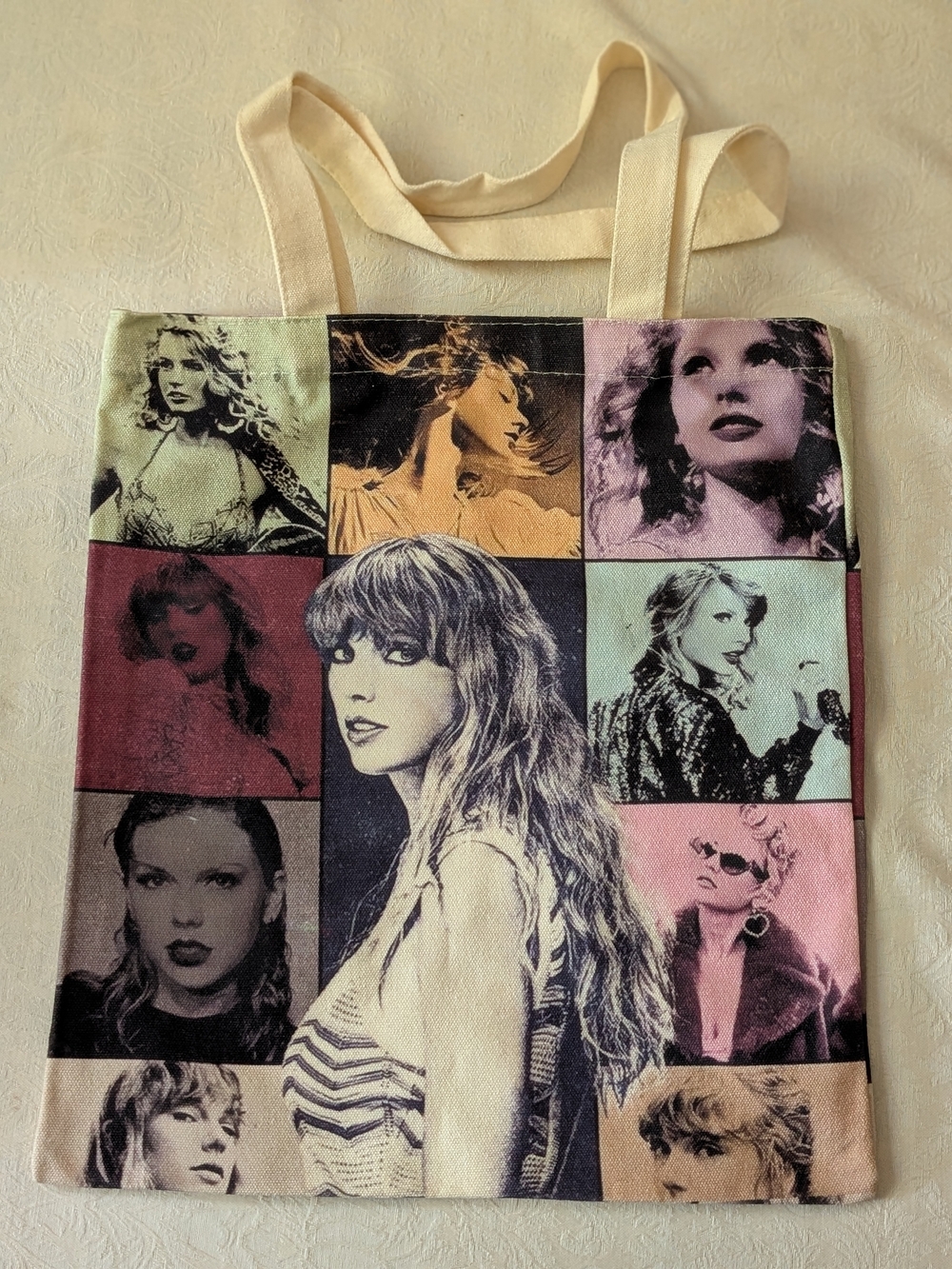 Cream Multi-Color Young Taylor Swift Photo Collage Tote Bag